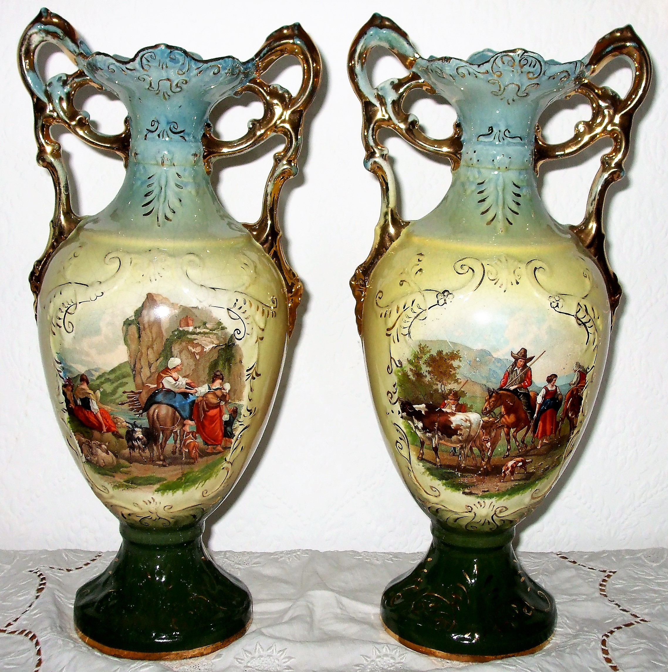 Pair of Antique English Edwardian Royal Vienna Vases ~ A.G. Harley Jones